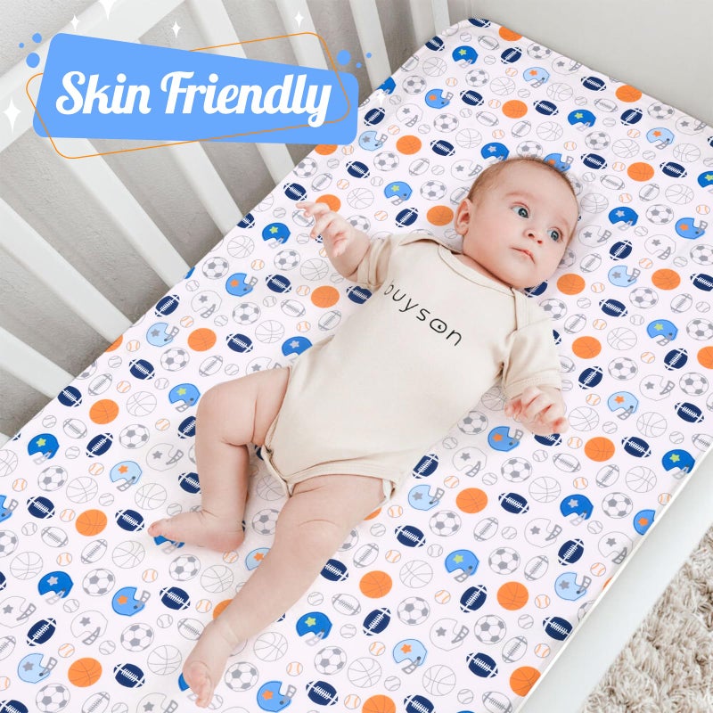 UOMNY Crib Sheet - 1 Pack Sports Theme Nursery Bedding Sheet - Footballs Printed Standard Size Infant Bed Sheet Basketball Baby Boy Bed Linens for Crib by UOMNY - Image 2